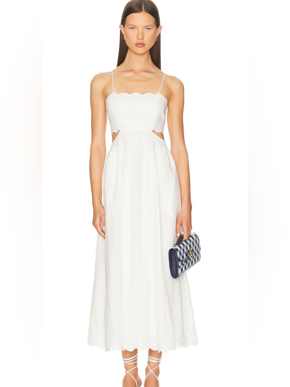 NWT Zimmermann Devi Scallop Cut-Out Linen Midi Dress Ivory Size 0